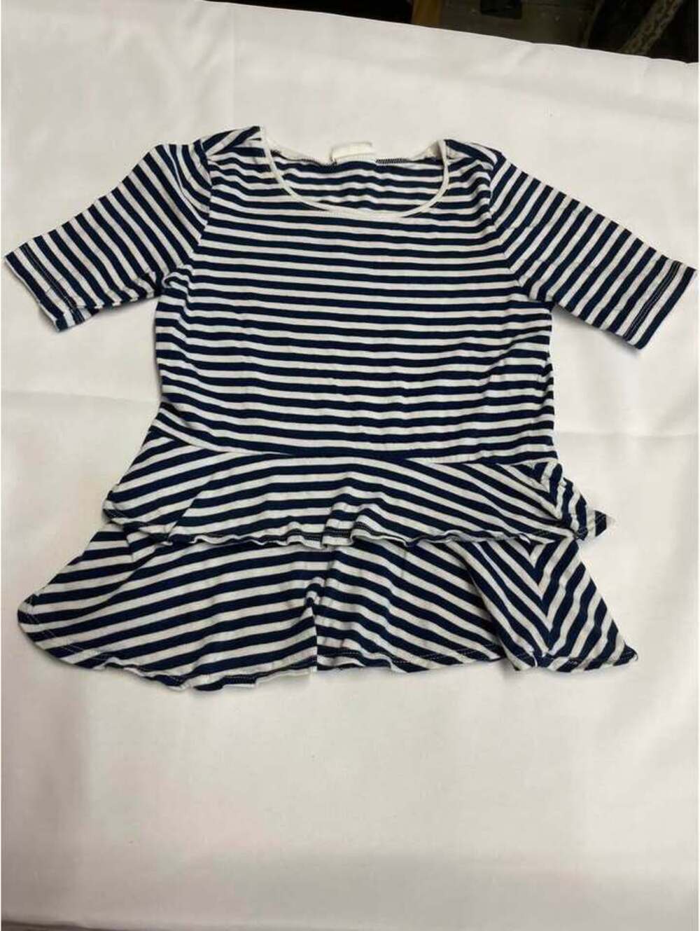Gymboree Girls Navy White Striped Tiered Ruffle Top  size10-12